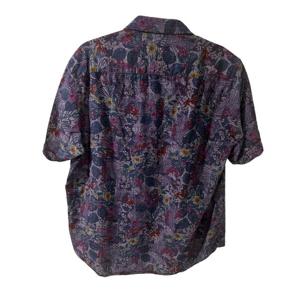 QUIETI Blue Floral Soft SS Cuffed Button Up Men's Shirt 100% Fine Cotton, XL - Picture 7 of 7